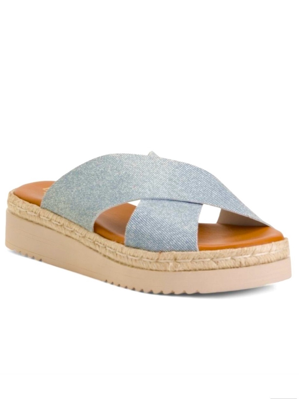 BERTUCHI CROSS BAND DENIM LEATHER ESPADRILLE COASTAL PLATFORM SANDALS NEW Sz9/40